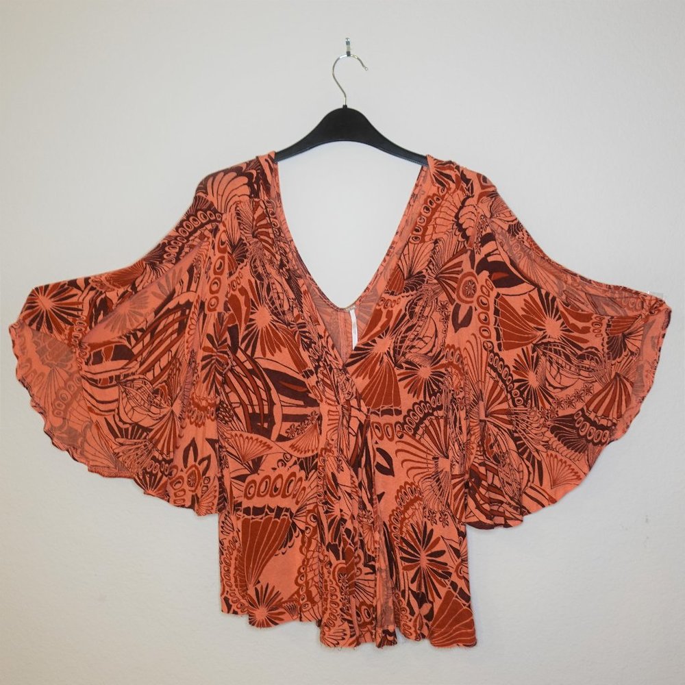 Free People Butterfly Wing Boho Print Top